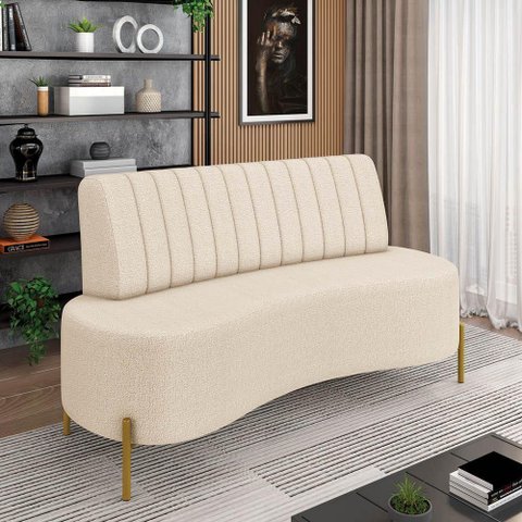 Sofá Orgânico 2 Lugares 135cm Pé Ferro Dourado Maraú Bouclê K01 - D'Rossi Bege