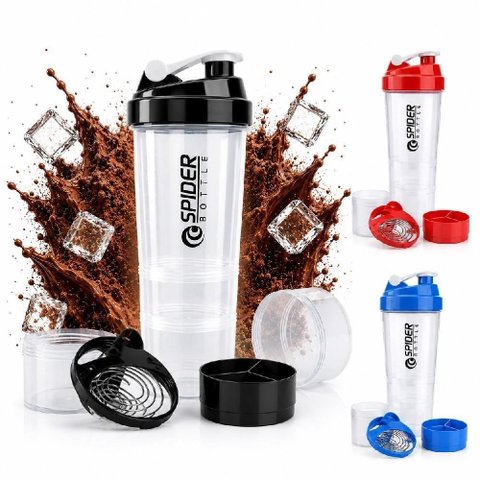 Coqueteleira Fitness 3 Andares Garrafa Shaker Academia Plastico Resistente Compartimentos