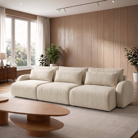 Sofá Cama Modular Orgânico Retrátil 4 Lugares 250cm Base Madeira Maciça Oxford