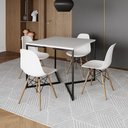 Ver imagem 1 de Mesa Jantar Industrial Branca Quadrada 90X90 Base V Ferro Preto Com 4 Cadeiras Brancas Cor: Branco