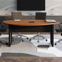 Ver imagem 1 de Mesa de Reunião Orgânica 180x105cm com Caixa de Tomadas e Pés em Metal Corporate Marrom/Nogal com Preto