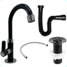 Kit Torneira Pia Banheiro Preto 1/4 de Volta Válvula Lavatório Sifão Extensivo Engate Flexível 60 Cm - 1