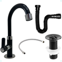 Ver imagem 1 de Kit Torneira Pia Banheiro Preto 1/4 de Volta Válvula Lavatório Sifão Extensivo Engate Flexível 60 Cm