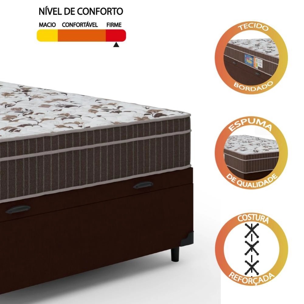 Cama Box Baú Casal + Colchão Ortopédico de Espuma Firme Orthoface Polar 138x188x25cm - Suporta Até 1 - 3