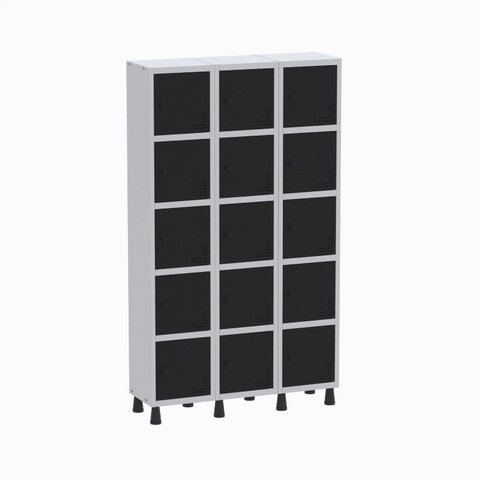 Armário Locker Guarda-Volume Aço Light 15 Portas 103,5x179,5cm Cinza/Preto