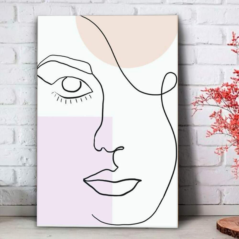 Placa Decorativa Abstrato Face de Mulher Minimalista 07-30X45Cm