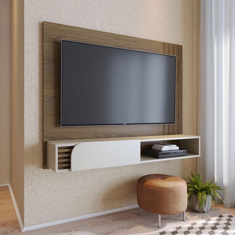 Painel para Tv Home Suspenso Ambiente Jurerê Amêndoa Off White Matte – Colibri