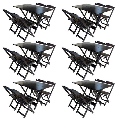Kit 6 Conjuntos De Mesa Com 4 Cadeiras De Madeira Dobravel 120X70 Tabaco - Marrom