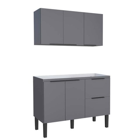 Cozinha Completa de Madeira Gabinete para Pia 120cm e Armário Aéreo Cisne Cozimax Cinza