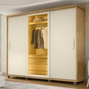 Ver imagem 1 de Guarda-Roupa Casal 3 Portas de Correr 1 Porta com Vidro Reflecta com LED 4 Gavetas Portugal Bege/Cinamomo/Off White