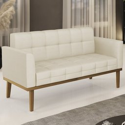 Sofá Namoradeira Base Madeira Castanho Ana Veludo Luxo Off White - Ibiza - 2