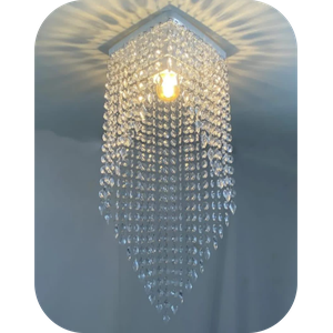 Lustre Pendente Luminária Cristal acrílico de ALTO BRILHO, 17x51. Reflezzo lustres e decoração.