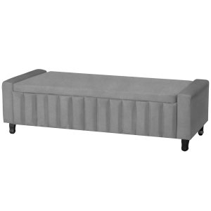 Calçadeira Baú Casal King Size Estofada Alicia Veludo Cinza Claro