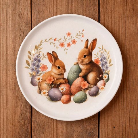 Prato Parede Decorativo com Suporte Coelho Páscoa de 21,5cm Doce Ninho