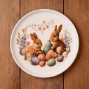 Ver imagem 1 de Prato Parede Decorativo com Suporte Coelho Páscoa de 21,5cm Doce Ninho