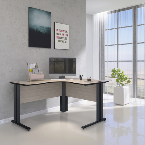 Escrivaninha Mesa Escritório em L Estação de Trabalho 1200 Maxxi 120cm Preto Casablanca Bege