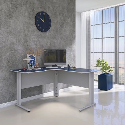 Escrivaninha Mesa Escritório em L Estação de Trabalho 1200 Maxxi 120cm Cinza Azul