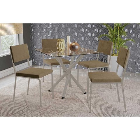 Mesa Cozinha Volga 90 + 4 Cad Zaria Niquel/Bege Kappesberg