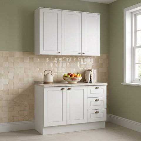 Cozinha Compacta Modulada 2 Peças 100% MDF com Armário Aéreo e Balcão com Tampo Branca/Calcare Emily 