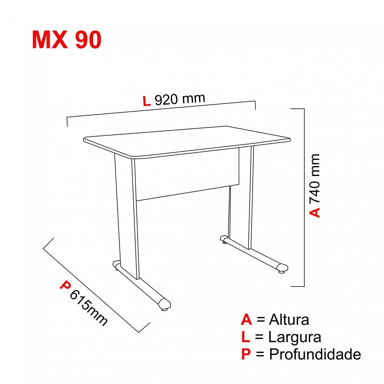 Mesa para Escritório Secretária 92cm Maxxi  - 3