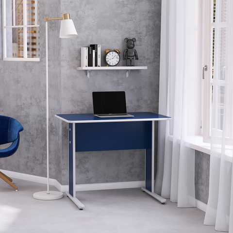 Escrivaninha Mesa Escritório Secretária Maxxi 92cm Cinza E Azul