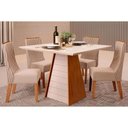 Ver imagem 1 de Conjunto: Mesa Sala Jantar Fler Tampo Madeirado C/ Vidro 90x90cm e 4 Cadeiras Jade Freijo/off White