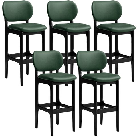 Kit 5 Banquetas Alta Bar Cozinha Sala Jantar Fixa Betta L02 Preto Facto Verde Musgo - Lyam Decor