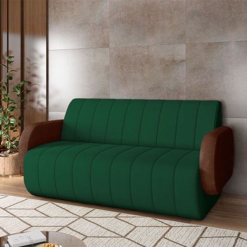 Sofá Decorativo Living Sala de Estar Bornéu 148cm Pés de Madeira Pu/veludo Marrom/verde G33 - Gran B