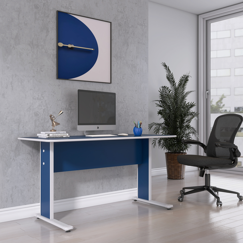 Escrivaninha Mesa Escritório Secretária Mx120 Maxxi 120cm Cinza Azul