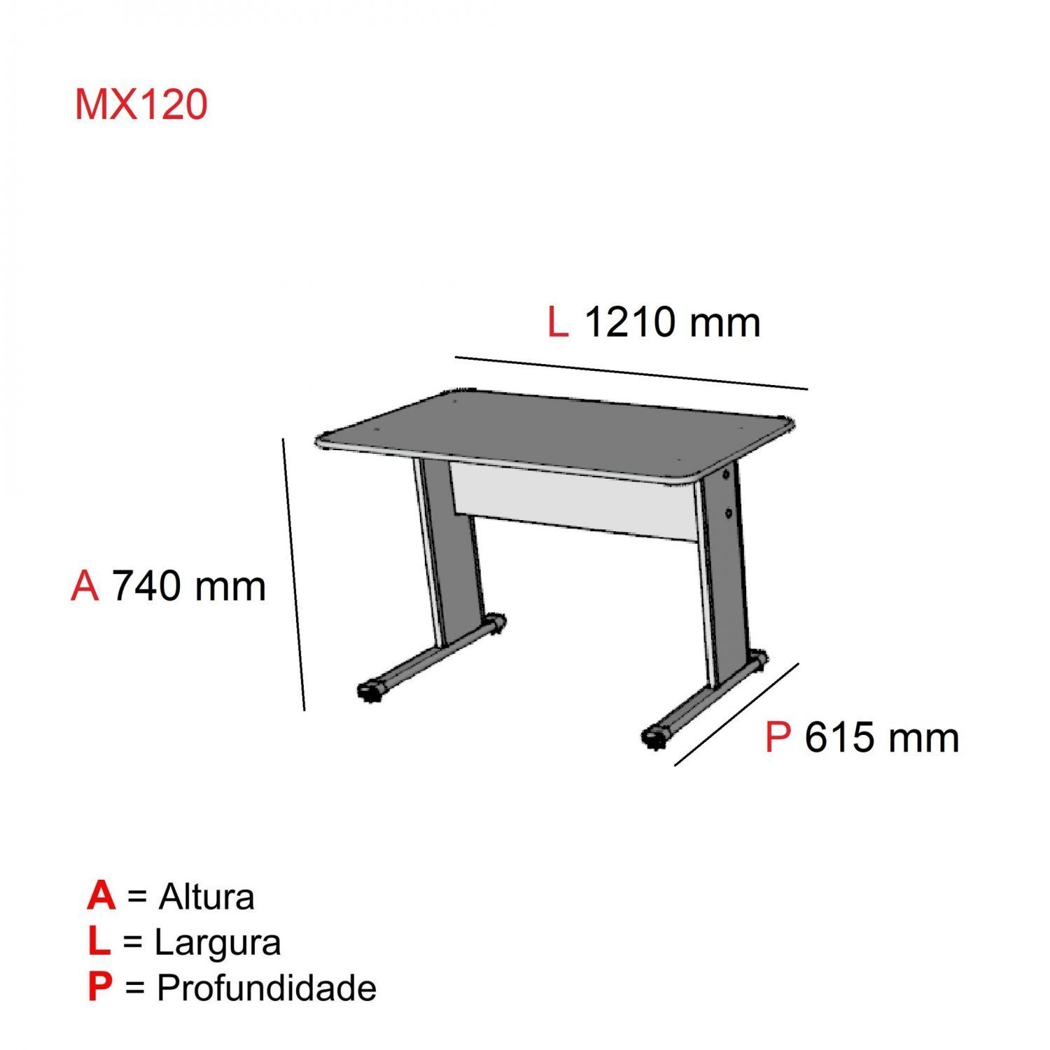 Mesa para Escritório Secretária Mx120 Maxxi  - 3