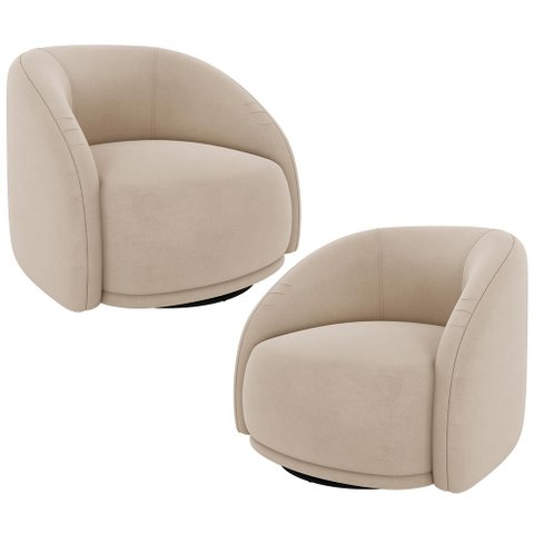 Kit 02 Poltronas Decorativa Giratória Angelina M03 Veludo Bege - Lyam Decor