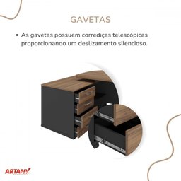 Mesa para Escritório Tamburato Presidente 2 Portas 4 Gavetas Nogal/preto - Artany Móveis - 5