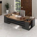 Ver imagem 2 de Mesa para Escritório Tamburato Presidente 2 Portas 4 Gavetas Nogal/preto - Artany Móveis