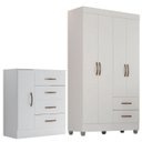 Ver imagem 1 de Kit Guarda-roupa Solteiro 4 Portas com Cômoda Sapateira Lisa Branco