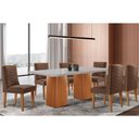 Ver imagem 1 de Conjunto: Mesa Sala Jantar Maldivas Tampo c/ Vidro Curvo 180cm+6 Cadeiras Dafne Madeira Naturale/Off
