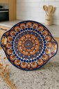 Ver imagem 1 de Travessa Redonda de Porcelana com Alça – Estampa Colorida Cor:azul e Laranja
