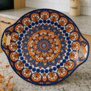 Ver imagem 2 de Travessa Redonda de Porcelana com Alça – Estampa Colorida Cor:azul e Laranja