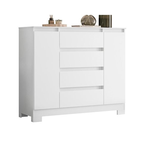 Comoda Sapateira Atena com 4 Gavetas e 2 Portas Branco/titanium/rosa/azul
