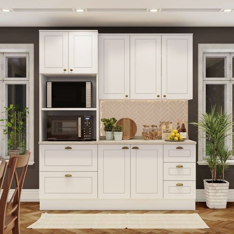 Cozinha Compacta Modulada 3 Peças com Torre Quente Emily Espresso Móveis Branco/HP/Calcare