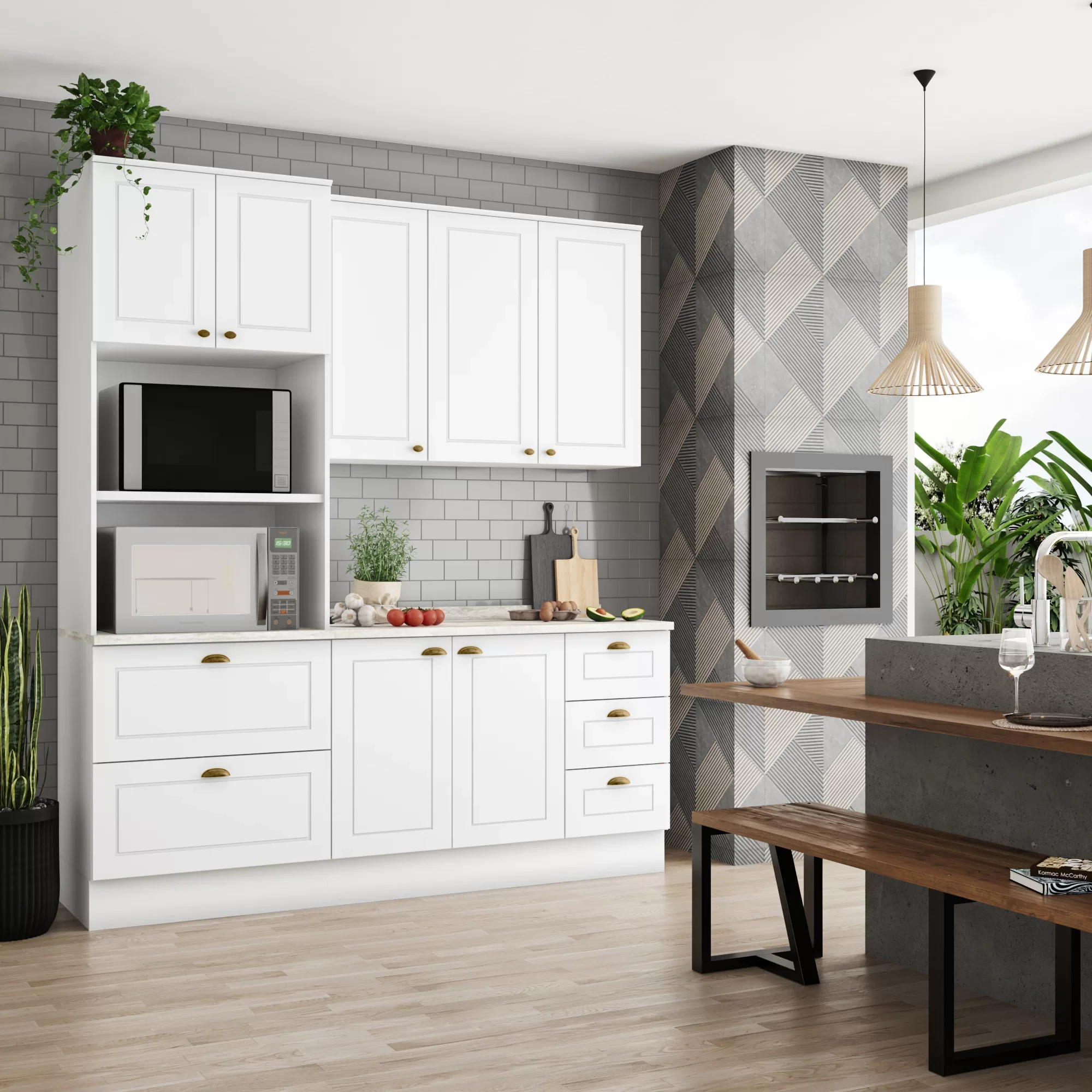 Cozinha Compacta 3 Peças com Torre Quente Emily Espresso Móveis - 1