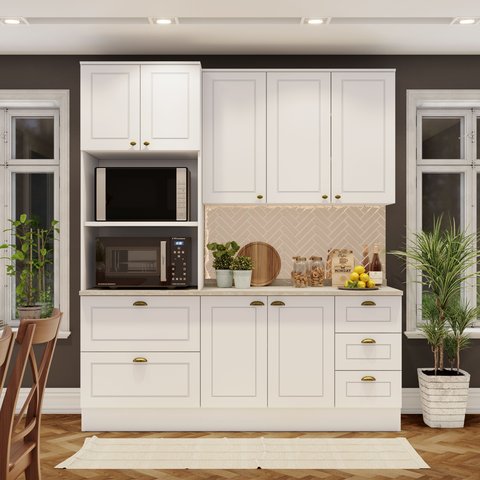 Cozinha Compacta Modulada 3 Peças com Torre Quente Emily Espresso Móveis Branco/HP/Calcare