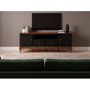 Rack Linz 2 Portas Madeira 2 Gavetas Pés Luis Xv 75 X 195 X 40 Cm (a X L X P) - Cor Preto/imbuia