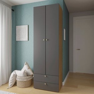 Guarda-Roupa 2 Módulos 2 Portas 3 Prateleiras 2 Gavetas Frame CabeCasa MadeiraMadeira