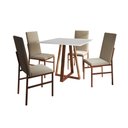 Ver imagem 2 de Conjunto de Jantar Mesa Mônaco Premium 90cm Branca com 4 Cadeiras Estofadas Bege Base Cobre