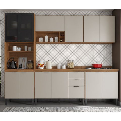 Jogo de Cozinha Firenze Modulada 6 Peças e Nicho Adega - Amêndola Touch/ Nude Prime Tx Demóbile