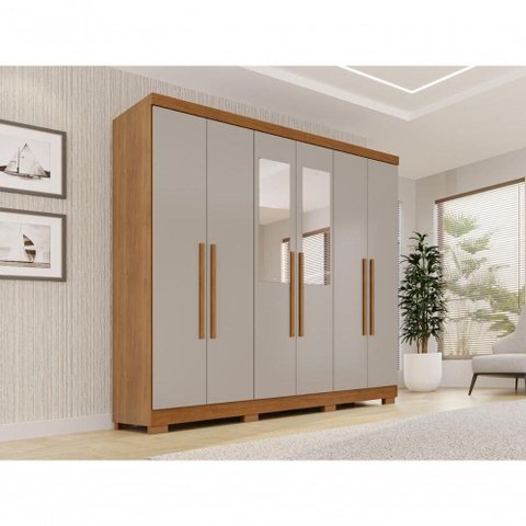 Guarda Roupa Casal Crsal 6 Portas de Bater 2 Gavetas MDP Cinamomo-Off White Multimóveis 180cm