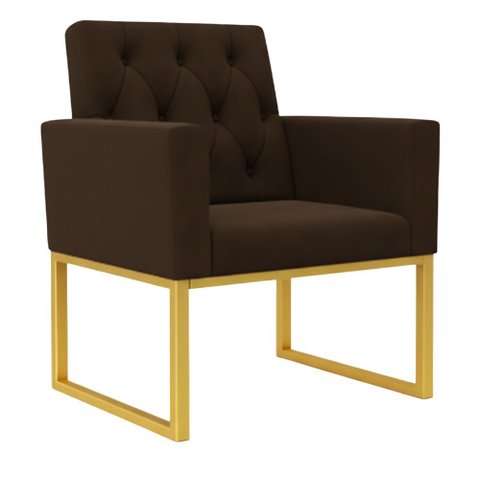 Poltrona para Sala Quarto e Salão de Beleza Thais com Base de Ferro Dourado Resistente Marrom