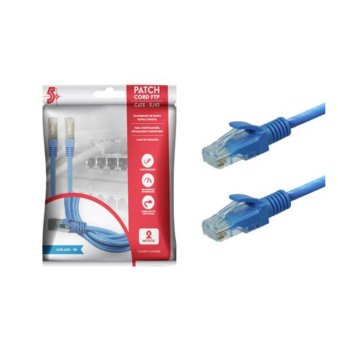 Cabo de Rede Patch Cord Cat.6 2.0mt Azul 5+ 018-1087