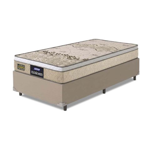 Cama Box Solteiro Colchão Espuma D33 Fort Gazin 88x188x59cm Bege/Branco-Suporta até 150kg por