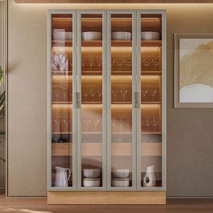 Cristaleira Allure 4 Portas 2 Gavetas com Vidro 100% Mdf Jequiti/gris Fosco - Linea Brasil